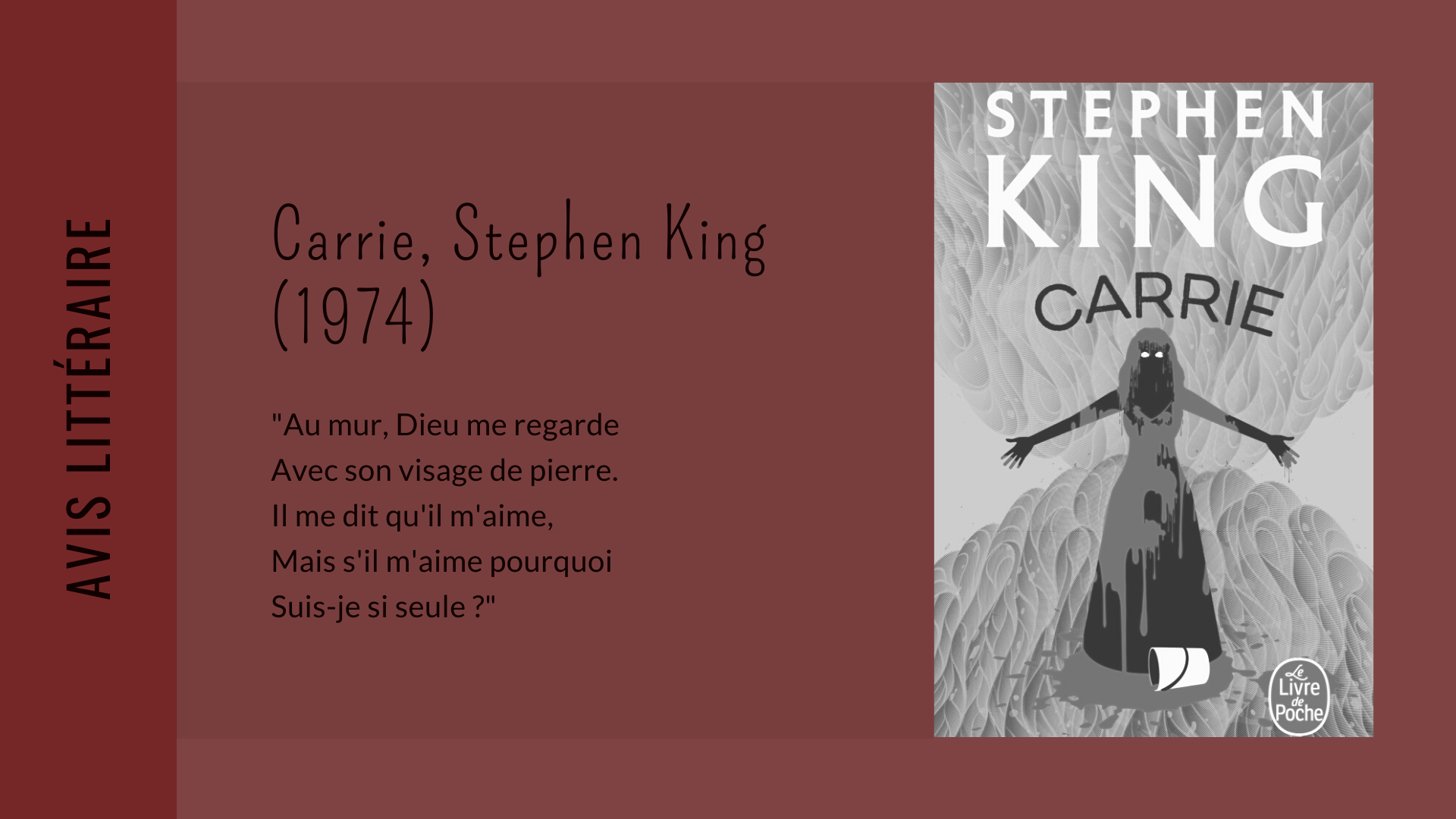 Avis Lecture · Carrie, Stephen King (1974)